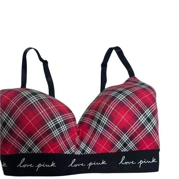 Pink Victoria’s Secret wear anywhere lightly lined red plaid bra size 34DD - Picture 2 of 11